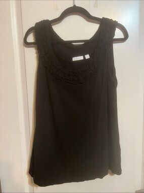 New York & Company Black Ruffle Scoop Neck Tank